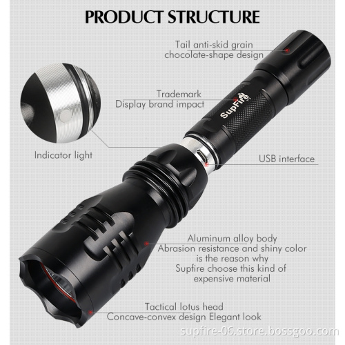 Newest 500m range powerful rechargeable LED USB flashlight Y3